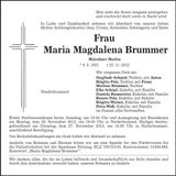 Traueranzeige Maria Magdalena Brummer