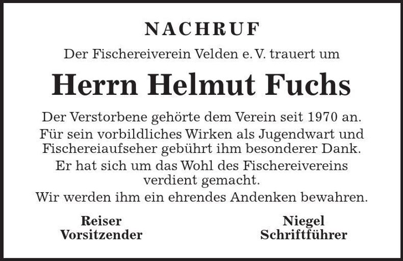 Traueranzeige Helmut Fuchs
