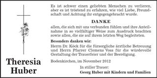 Traueranzeige Thersesia Huber