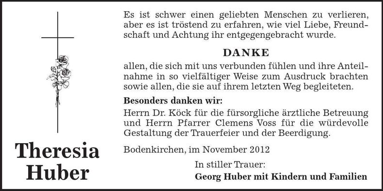 Traueranzeige Thersesia Huber