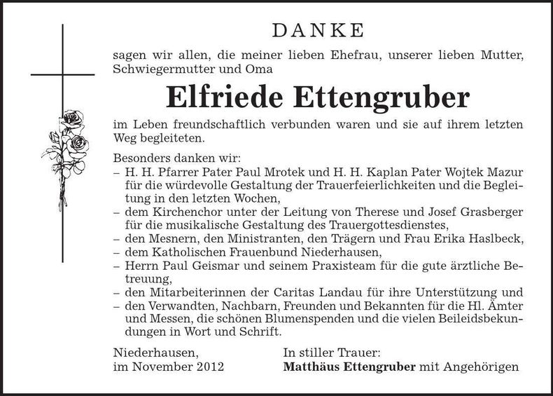 Traueranzeige Elfriede Ettengruber