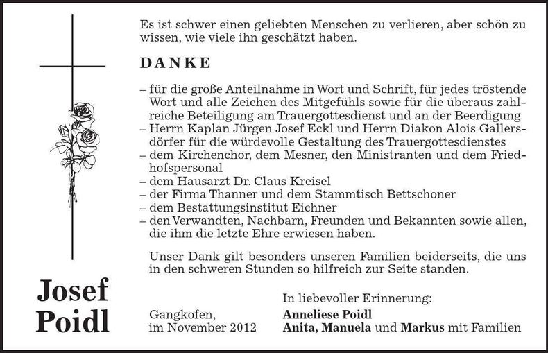 Traueranzeige Josef Poidl