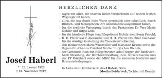 Traueranzeige Josef Haberl
