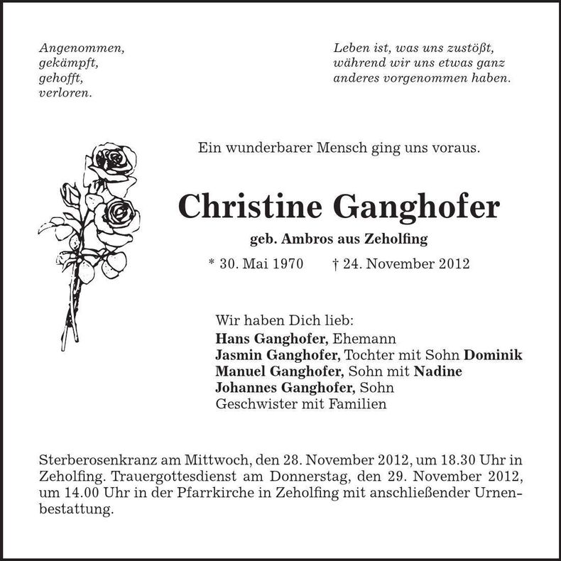 Traueranzeige Christine Ganghofer