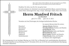 Traueranzeige Manfred Fritsch