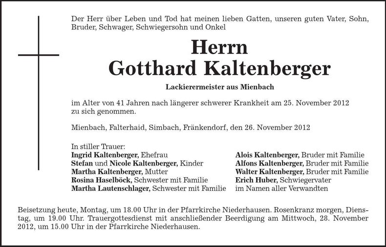 Traueranzeige Gotthard Kaltenberger