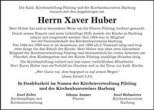 Traueranzeige Xaver Huber