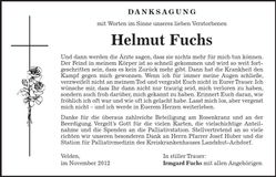 Traueranzeige Helmut Fuchs