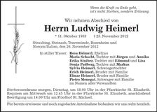 Traueranzeige Ludwig Heimerl