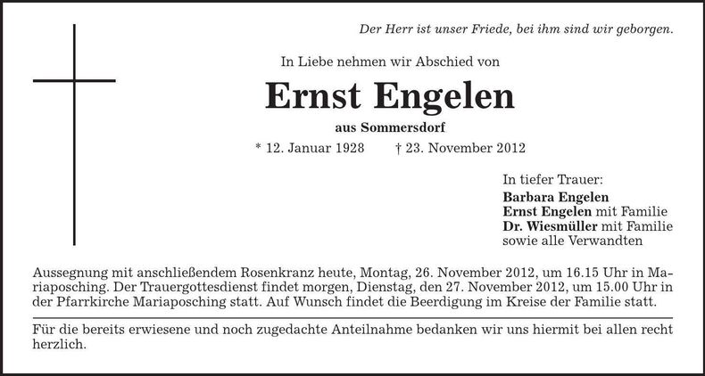 Traueranzeige Ernst Engelen