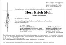 Traueranzeige Erich Mohl