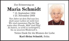 Traueranzeige Maria Schmidt