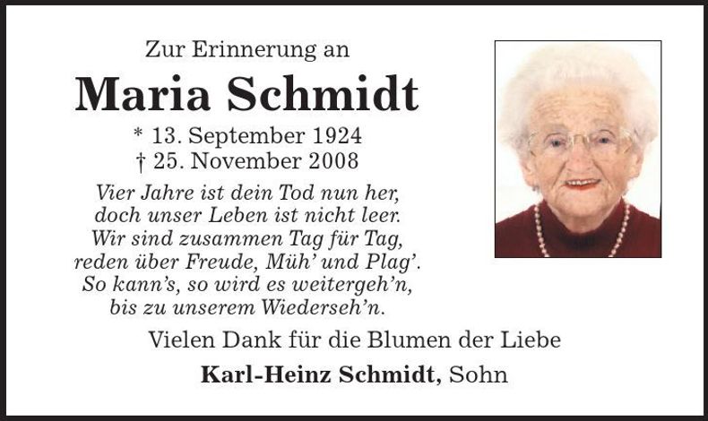 Traueranzeige Maria Schmidt