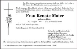 Traueranzeige Renate Maier