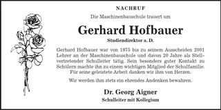 Traueranzeige Gerhard Hobauer
