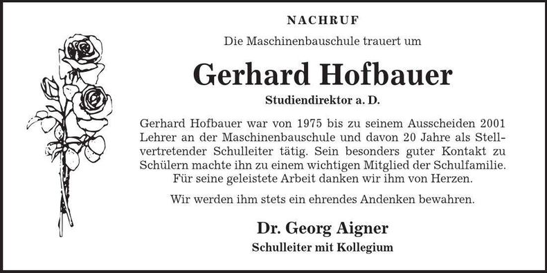 Traueranzeige Gerhard Hobauer