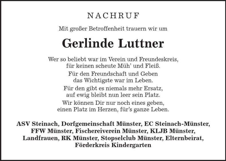 Traueranzeige Gerlinde Luttner