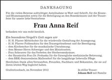 Traueranzeige Anna Reif