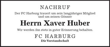 Traueranzeige Xaver Huber