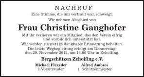 Traueranzeige Christine Ganghofer