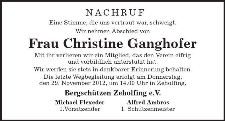 Traueranzeige Christine Ganghofer