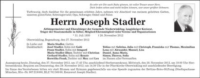 Traueranzeige Joseph Stadler