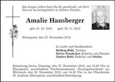 Traueranzeige Amalie Hausberger