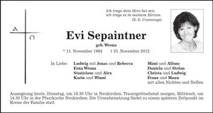 Traueranzeige Eva Sepaintner
