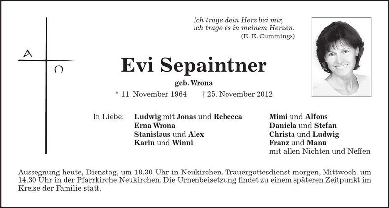 Traueranzeige Eva Sepaintner