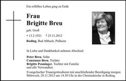 Traueranzeige Brigitte Breu