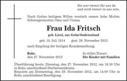 Traueranzeige Ida Fritsch