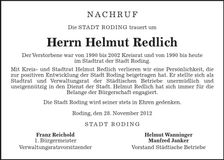 Traueranzeige Helmut Redlich