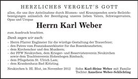 Traueranzeige Karl Weber