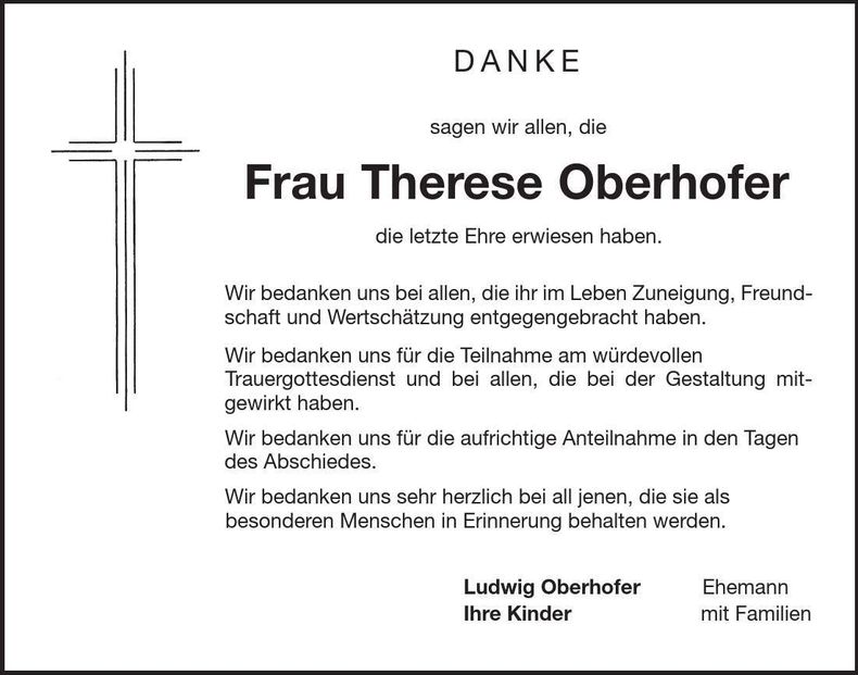 Traueranzeige Therese Oberhofer