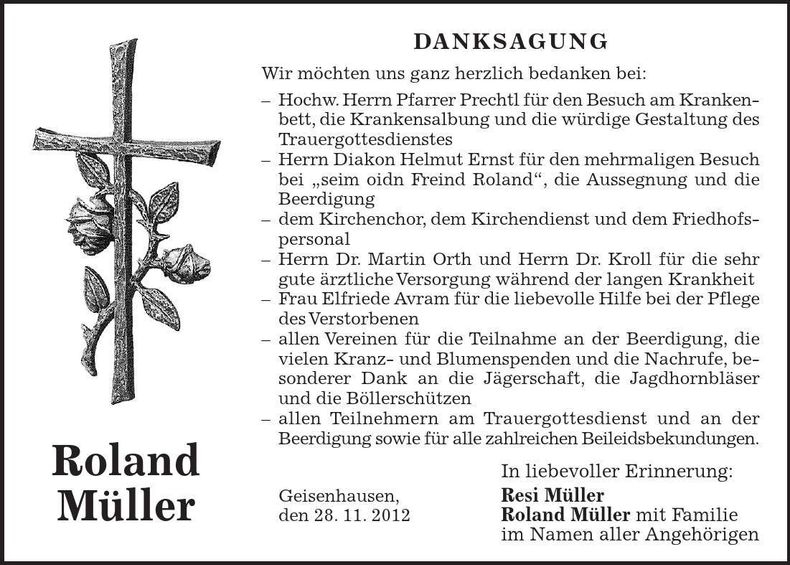 Traueranzeige Roland Müller