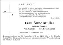 Traueranzeige Änne Müller