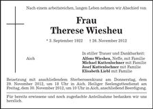 Traueranzeige Therese Wiesheu
