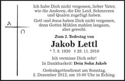 Traueranzeige Jakob Lettl