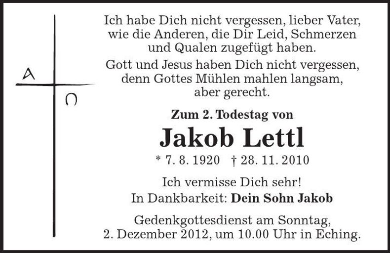 Traueranzeige Jakob Lettl