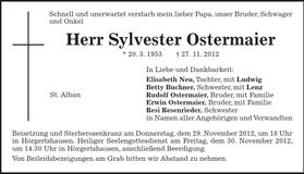 Traueranzeige Sylvester Ostermaier