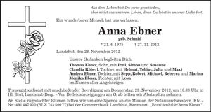 Traueranzeige Anna Ebner