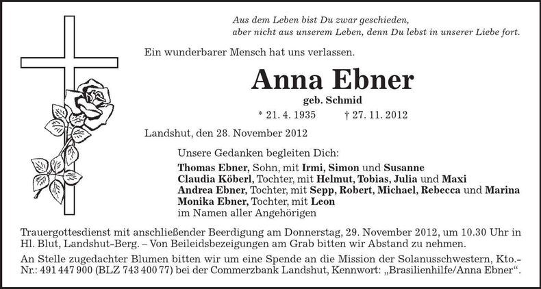 Traueranzeige Anna Ebner