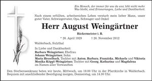 Traueranzeige August Weingärtner