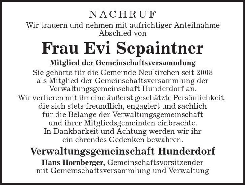 Traueranzeige Evi Sepaintner