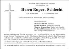 Traueranzeige Rupert Schlecht