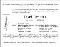 Traueranzeige Josef Ismaier