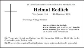 Traueranzeige Helmut Redlich