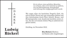 Traueranzeige Ludwig Rückerl