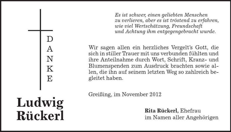 Traueranzeige Ludwig Rückerl