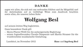 Traueranzeige Wolfgang Besl